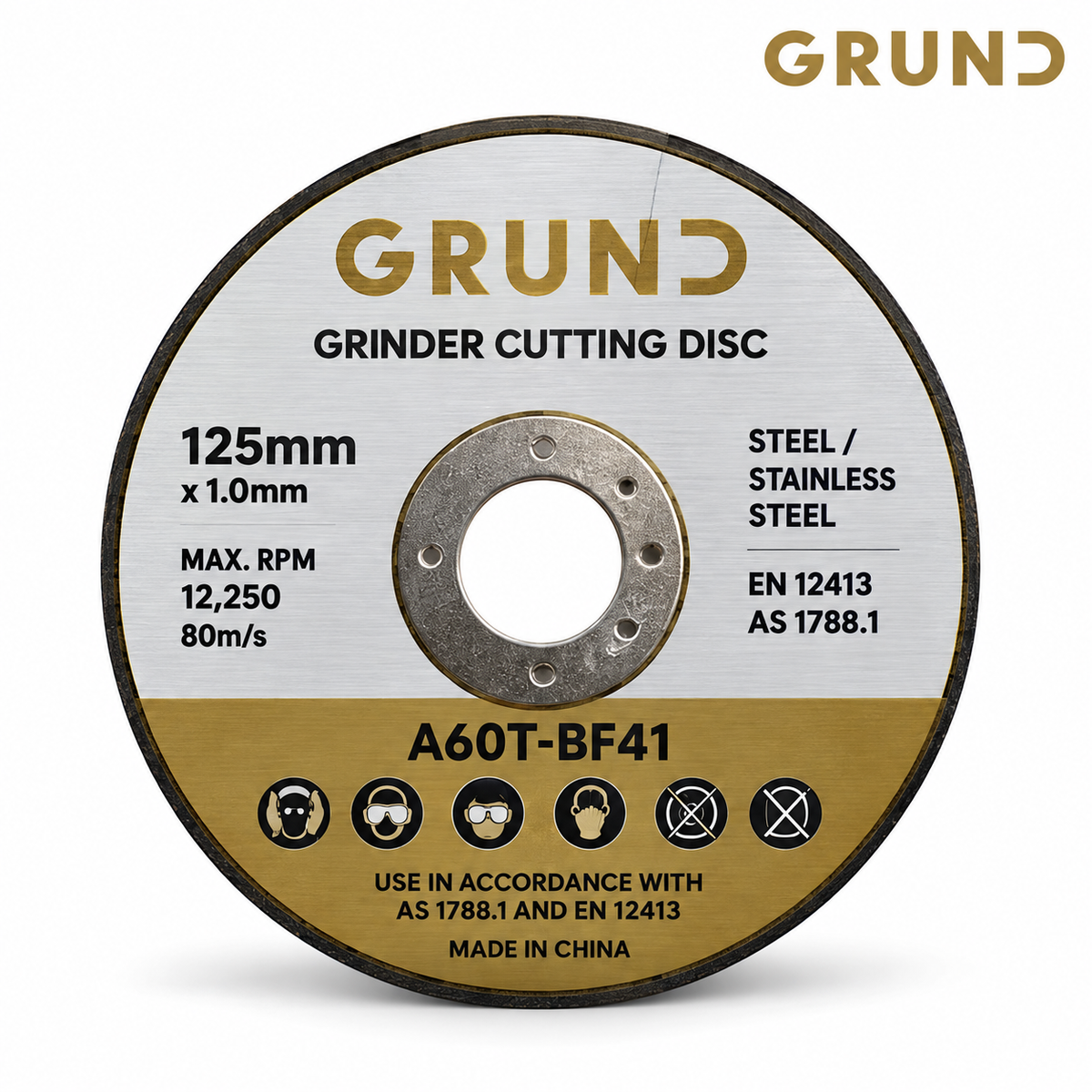 GRUND 125mm cutting disc on a white background with manufacturer branding
